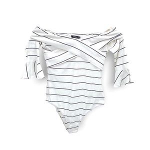 Shein off the shoulder body suit women's size M medium striped white black